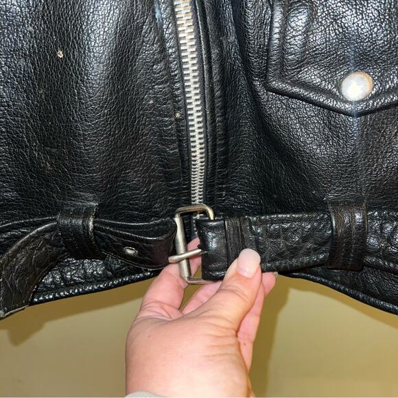 VINTAGE UNBRANDED genuine leather motor cycle jacket L - Picture 5 of 9